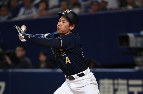 中日対オリックス　１回表オリックス１死三塁、吉田正尚は空振り三振に倒れる（撮影・渦原淳）