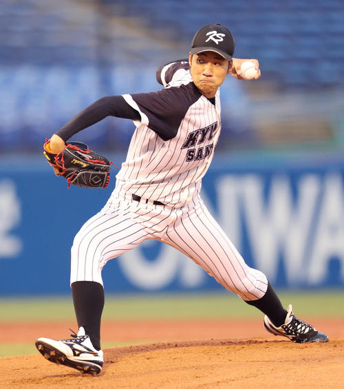 国際武道大対九産大　九産大先発の岩田（撮影・垰建太）