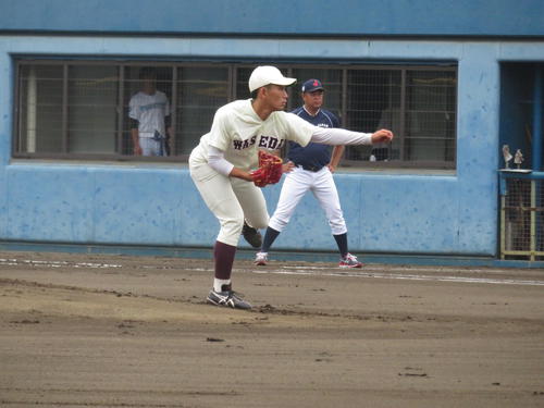 侍ジャパン大学代表選考合宿の紅白戦に先発した早大・小島（撮影・久保賢吾）