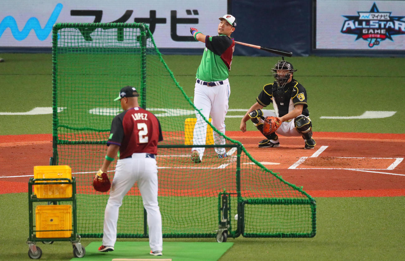 ホームラン競争で熊本での決勝に進出した筒香嘉智（撮影・宮崎幸一）