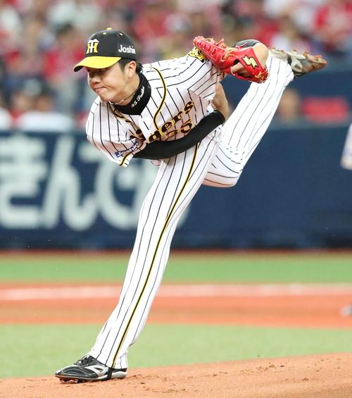 広島戦に先発する才木（撮影・加藤哉）