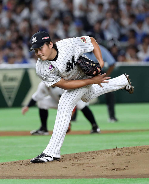 ロッテ対西武　先発し力投するロッテ有吉（撮影・鈴木正人）