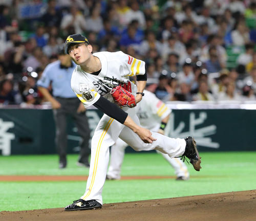 ソフトバンク先発・千賀滉大（撮影・梅根麻紀）