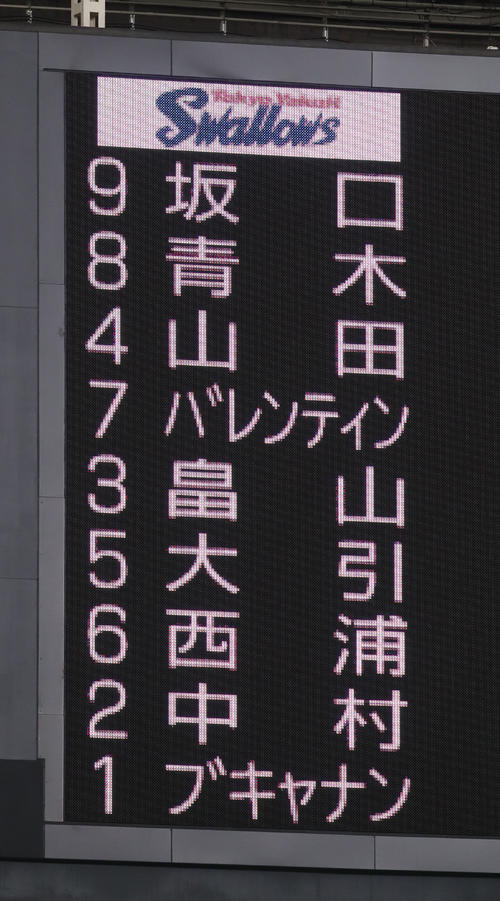 ヤクルトの先発メンバー(撮影・林敏行)