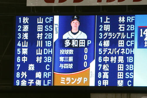 西武対ソフトバンク　スタメン（撮影・栗木一考）