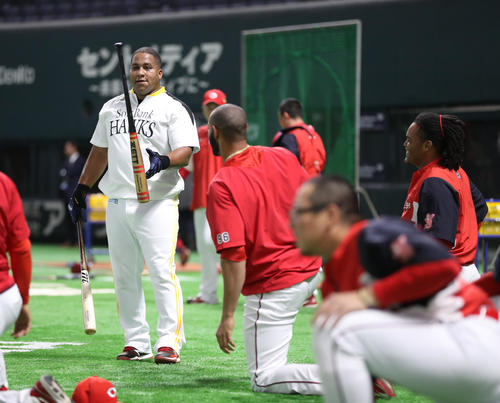 広島メヒア、バティスタと、自身のバットについてソフトバンク・デスパイネ（撮影・林敏行）