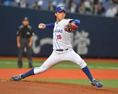 大阪ガス先発の温水(撮影・上田博志)