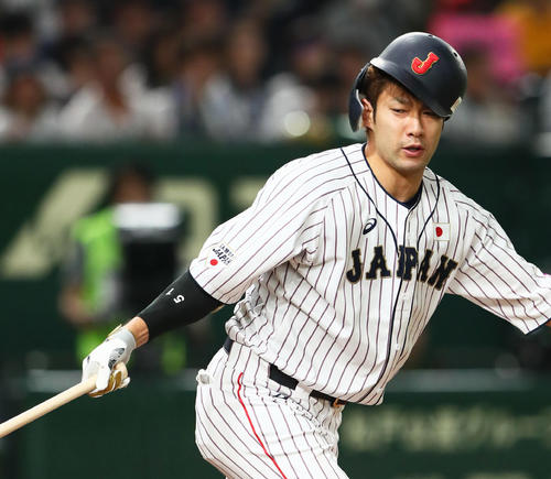 日本対MLB　7回裏日本2死、柳田は空振り三振に倒れる（撮影・足立雅史）