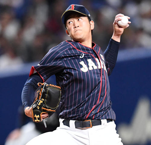 MLB対日本　日本2番手の岩貞（撮影・前岡正明）