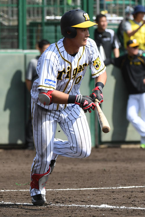 3回裏阪神2死一塁、木浪聖也は右前安打を放つ（撮影・奥田泰也）