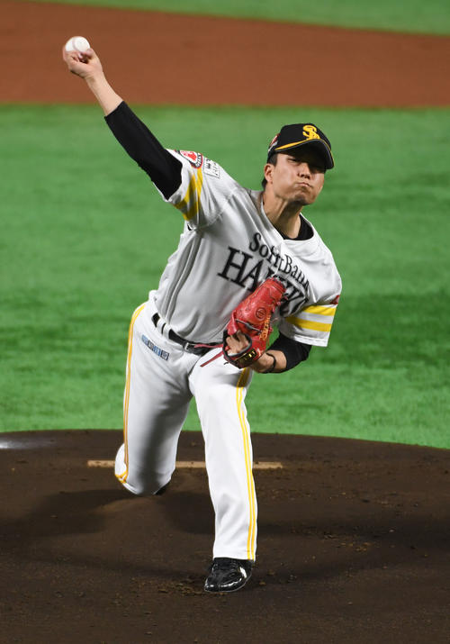 ソフトバンク対広島　ソフトバンク先発の千賀（撮影・今浪浩三）