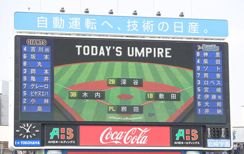 DeNA対巨人 両軍の先発メンバー(撮影・林敏行)