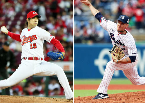 広島野村祐輔（左）、ヤクルト・ブキャナン
