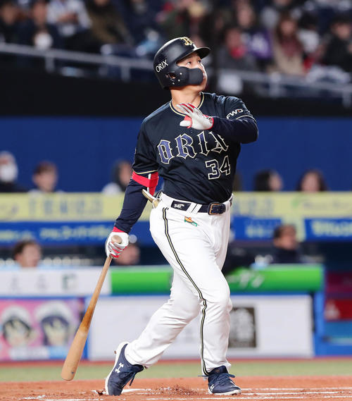 ロッテ対オリックス　6回表オリックス無死、吉田正は今季第1号の同点本塁打を右越えに放つ（撮影・丹羽敏通）