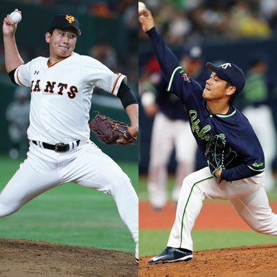 巨人菅野（左）とヤクルト小川