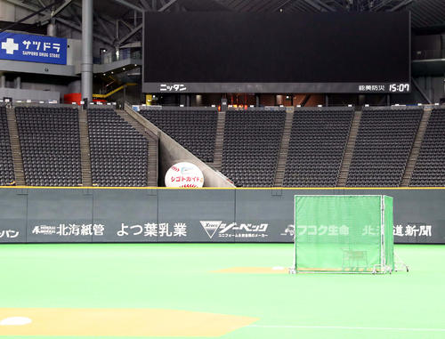 福岡からの移動を考慮し、午後3時になっても練習が行われず誰もいないグラウンド（撮影・黒川智章）