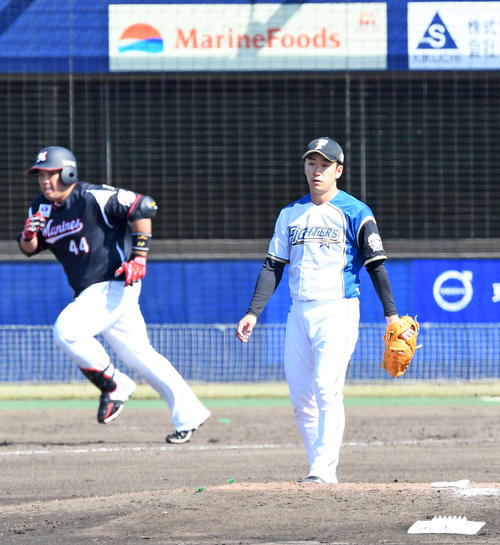 5回表ロッテ2死、斎藤は井上を中飛に仕留める（撮影・山崎安昭）
