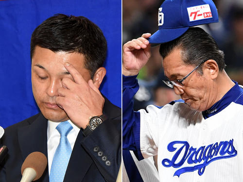 中日の谷繁元監督（左）と森前監督