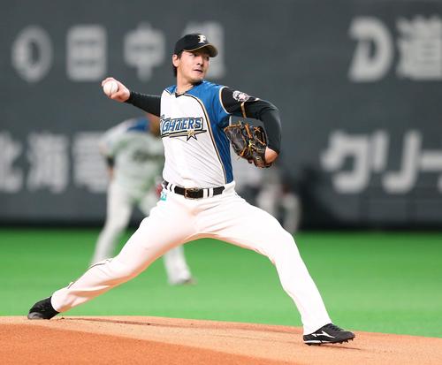 日本ハム対ロッテ　日本ハム先発の有原（撮影・黒川智章）