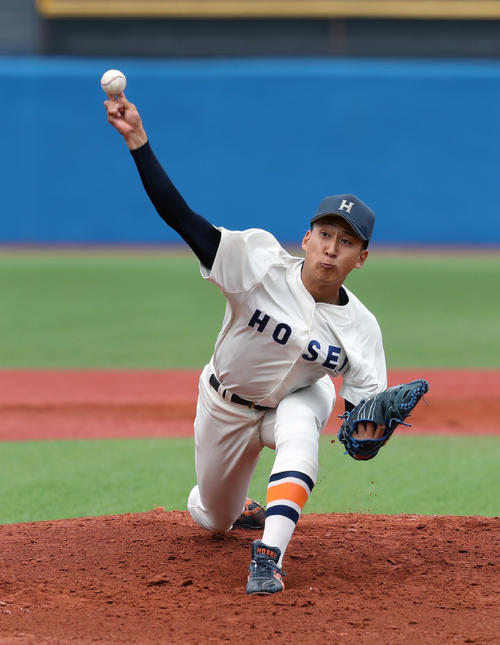 法大対東大　先発の法大・高田孝（撮影者・大野祥一）