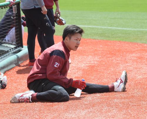 1軍に初合流した楽天釜田（撮影・鈴木正章）