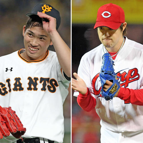 巨人高橋優貴（左）と広島野村祐輔