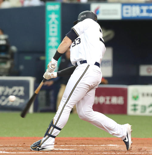 オリックス対日本ハム　8回裏オリックス無死、メネセスは左越え本塁打を放つ（撮影・佐藤翔太）　　