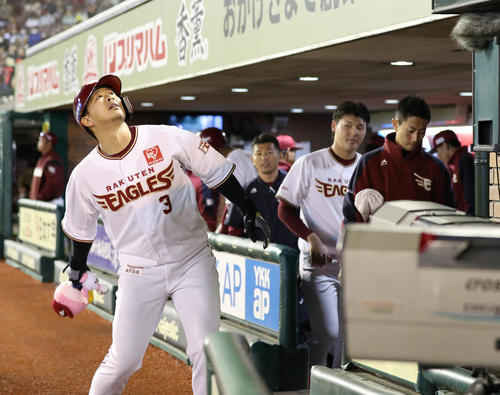 楽天対オリックス　4回裏楽天無死、浅村は同点の右越え本塁打を放ち、出迎えられる（撮影・林敏行）