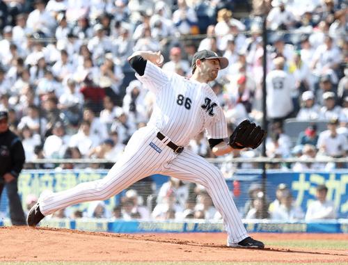 ロッテ対日本ハム　ロッテ先発のボルシンガー（撮影・黒川智章）