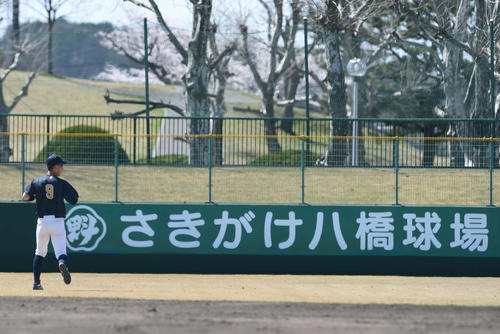 岩手大対八戸学院大　守備位置に向かう八戸学院大・菊地