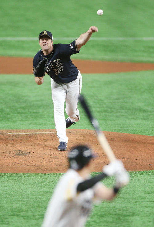 ソフトバンク対オリックス　先発で登板し力投するオリックスのアルバース（撮影・中島郁夫）