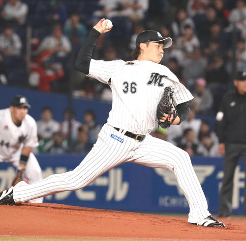 ロッテ有吉優樹（2018年10月4日撮影）