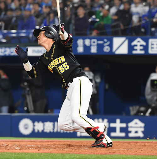 DeNA対阪神　9回表阪神1死、陽川は左越え本塁打を放つ（撮影・奥田泰也）