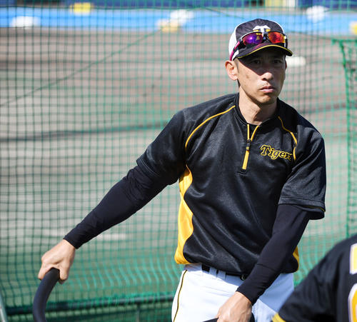 練習を見る矢野監督（撮影・前岡正明）