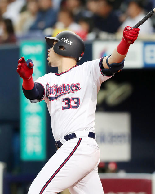 オリックス対西武　5回裏オリックス2死三塁、メネセスは右翼越え2点本塁打を放つ（撮影・加藤哉）