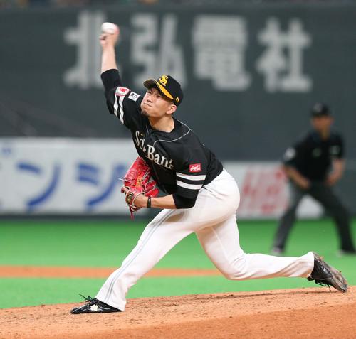日本ハム対ソフトバンク　7回11奪三振と力投した千賀（撮影・黒川智章）