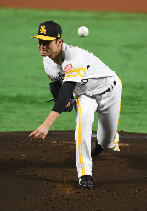 ソフトバンク対楽天　先発の大竹耕太郎は7回を投げ4安打無失点と好投する（撮影・今浪浩三）