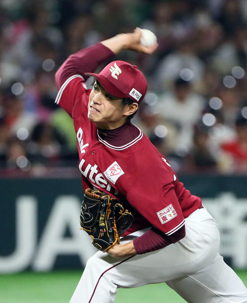 ソフトバンク対楽天　ソフトバンク打線を相手に力投する古川侑利（撮影・栗木一考）