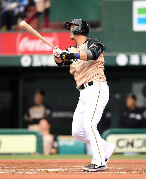 西武対日本ハム　4回表日本ハム1死、左越えに同点の6号ソロ本塁打を放つ中田（撮影・たえ見朱実）
