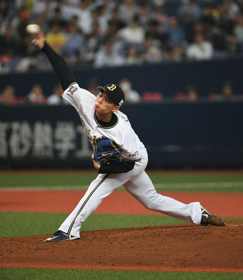 ロッテ打線相手に力投する山岡泰輔（撮影・渦原淳）