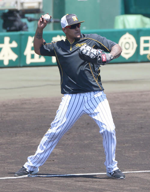 阪神対DeNA　試合前、守備練習するジェフリー・マルテ（撮影・上山淳一）