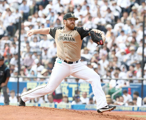 ロッテ対日本ハム　日本ハム先発のバーベイト（撮影・黒川智章）