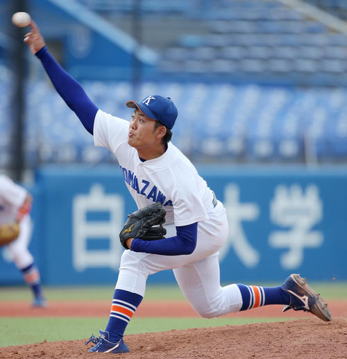 国学院大対駒大　7回裏から好投する竹本（撮影・河田真司）