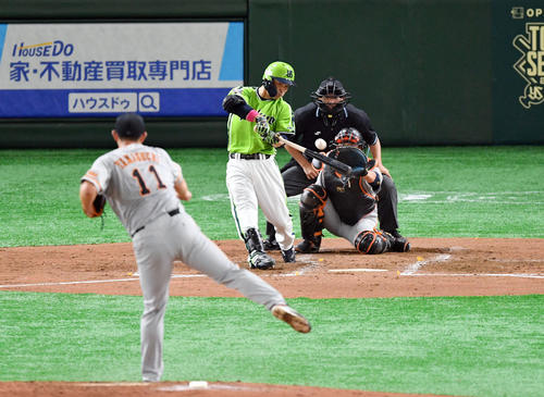 巨人対ヤクルト　3回表ヤクルト無死三塁、雄平は勝ち越しの右越え適時二塁打を放つ（撮影・滝沢徹郎）