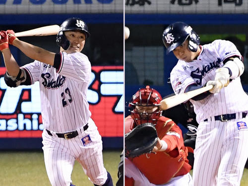 ヤクルト青木（左）と山田哲人