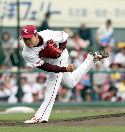 楽天対日本ハム　楽天先発の釜田（撮影・佐藤翔太）