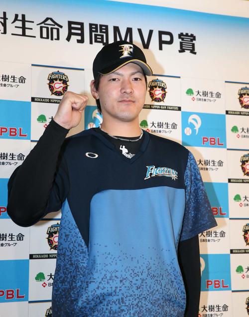 月刊MVPを受賞した日本ハム有原航平（撮影・黒川智章）