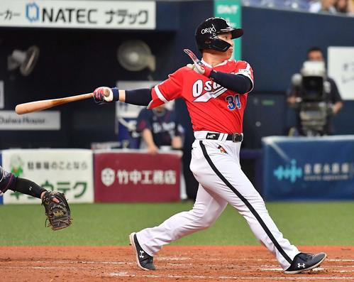 オリックス対西武　4回裏オリックス無死、吉田正は左中間へ二塁打を放つ（撮影・上田博志）