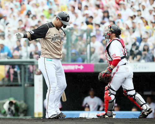 ソフトバンク対日本ハム4回表日本ハム無死二塁、中田は空振り三振に倒れる（撮影・栗木一考）