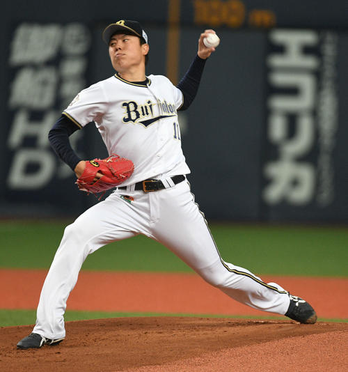 オリックス対ロッテ　力投するオリックス先発の松葉（撮影・渦原淳）